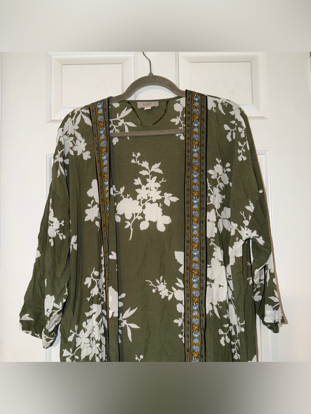 LOFT Outlet Olive Green Lightweight 100% modal floral duster long kimono M/L - Picture 4 of 15